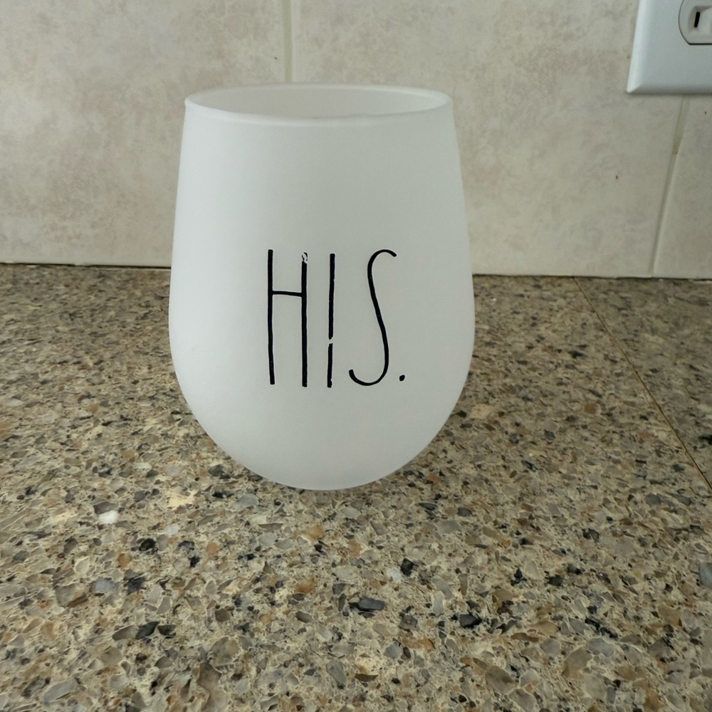 Rae Dunn White Ceramic Stemless Wine Glass Minimalist Design